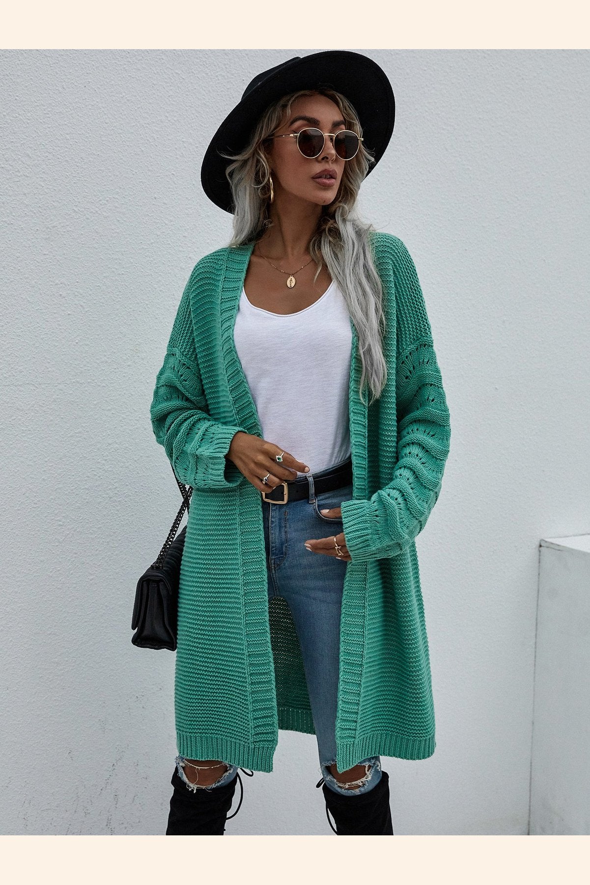 Horizontal Ribbing Open Front Duster Cardigan