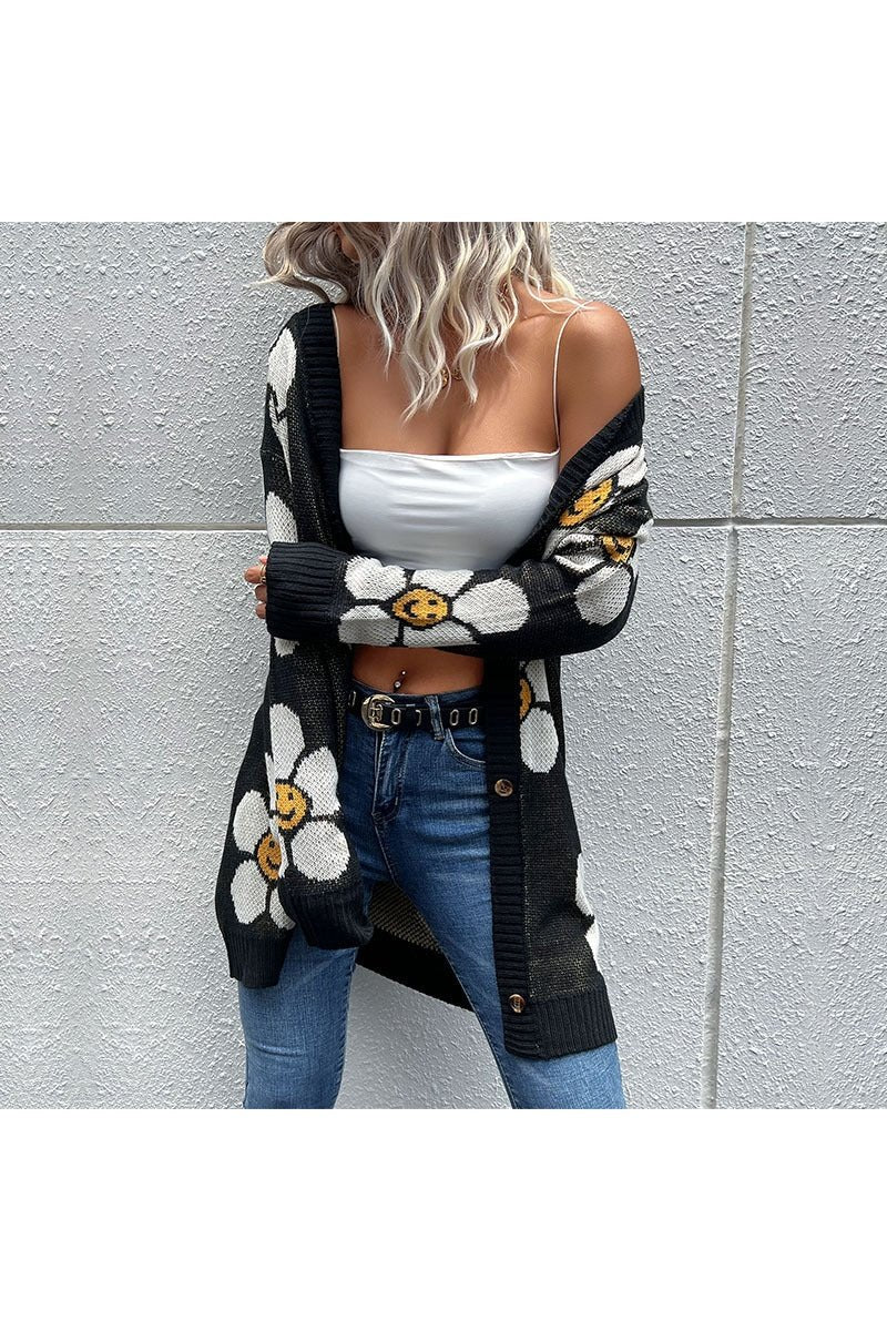 Floral Button Down Longline Cardigan