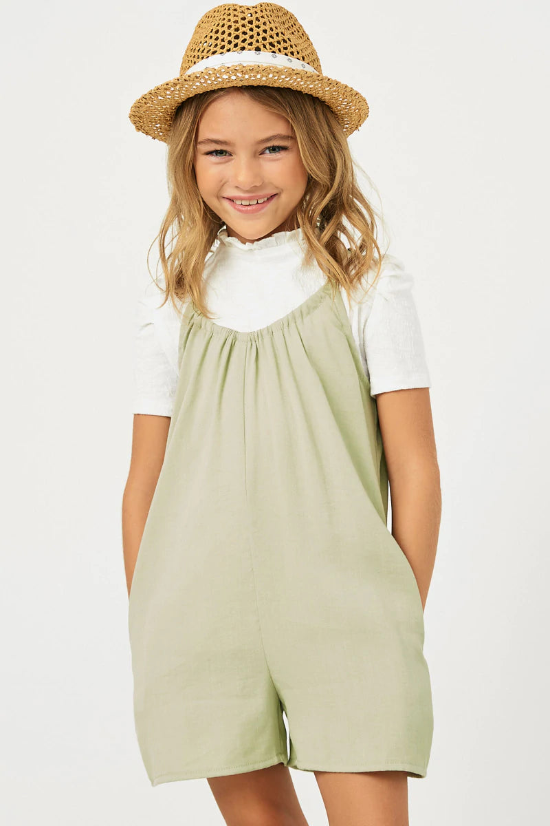 GY2583 Hayden Girls Pocketed Sleeveless Romper 