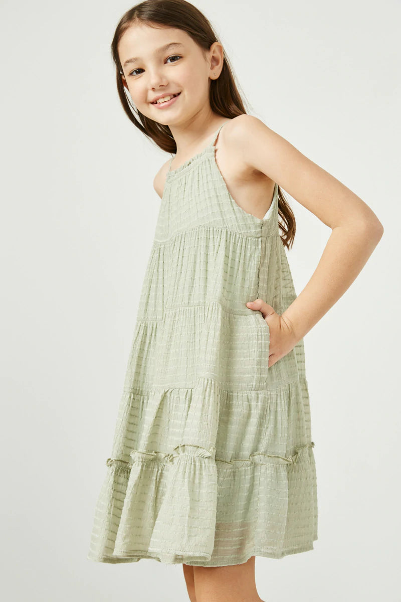 GY2634 Hayden Girls Textured Stripe Tiered Halter Mini Dress 