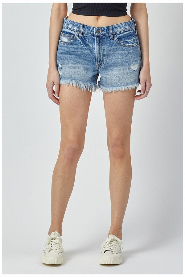 HD4193DK Hidden Dark Wash Distressed Frayed Shorts