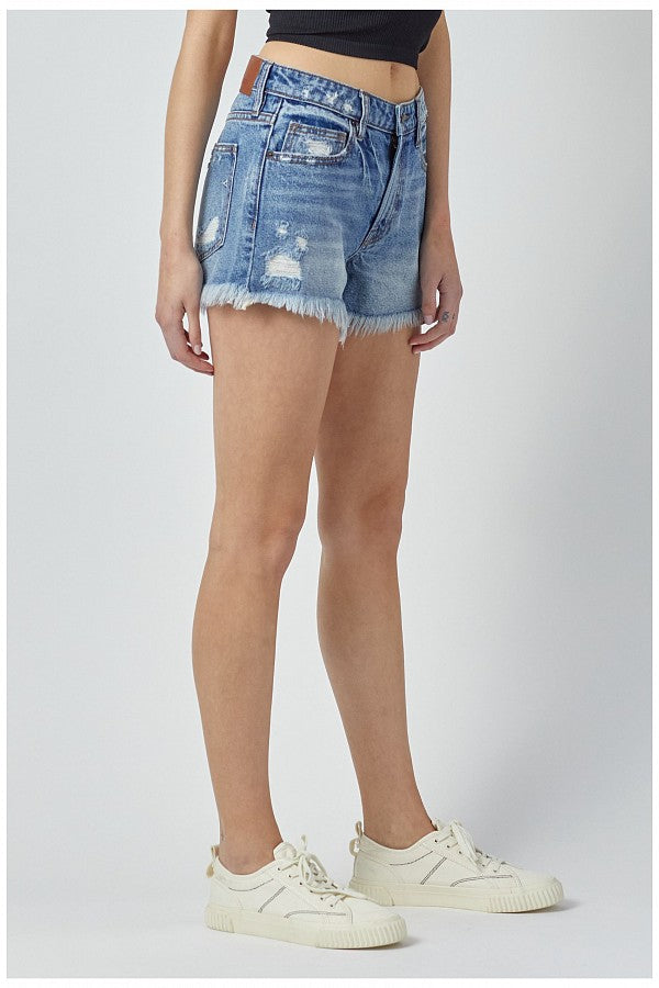 HD4193DK Hidden Dark Wash Distressed Frayed Shorts