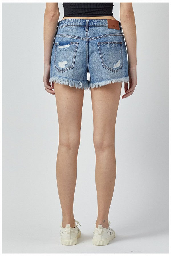 HD4193DK Hidden Dark Wash Distressed Frayed Shorts