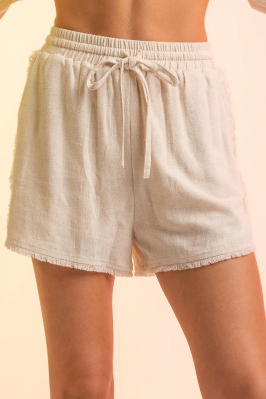 NP70148 High-Waisted Frayed Hem Mini Shorts