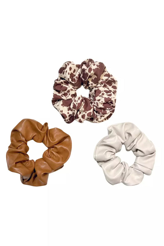 Headbands of Hope LEATHER SCRUNCHIE SET - BROWN COWHIDE