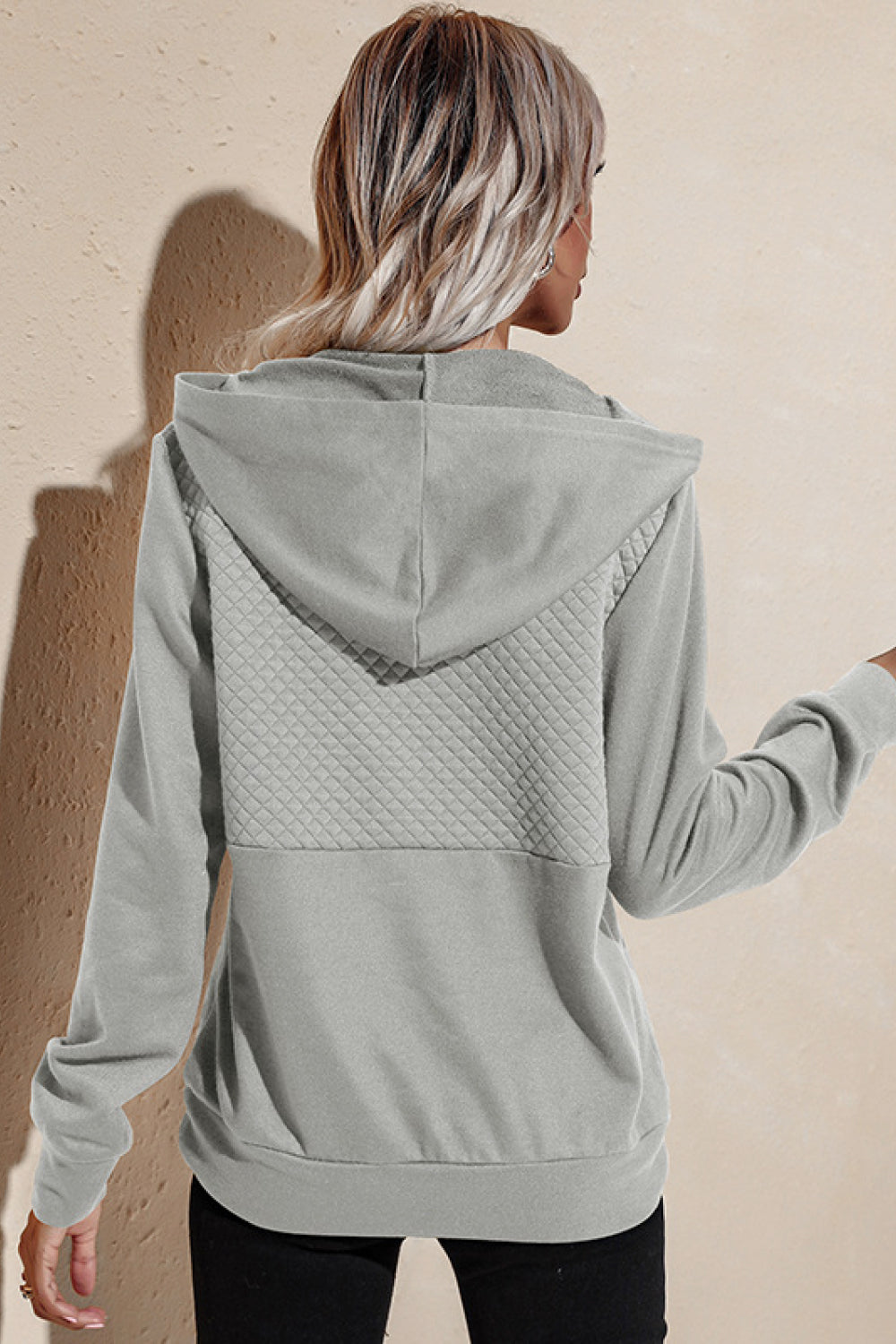 Quilted Patchwork Button Sweatshirt Hoodie