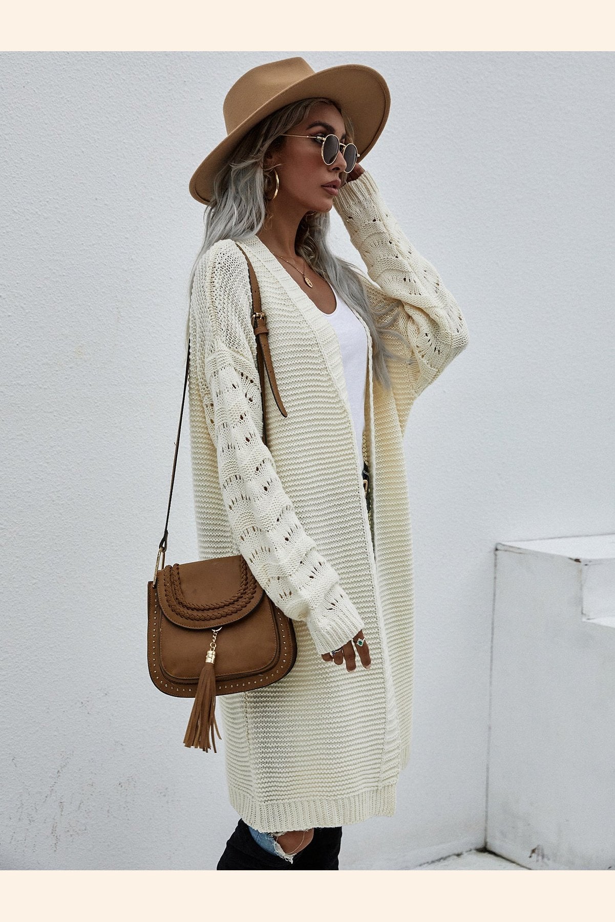 Horizontal Ribbing Open Front Duster Cardigan