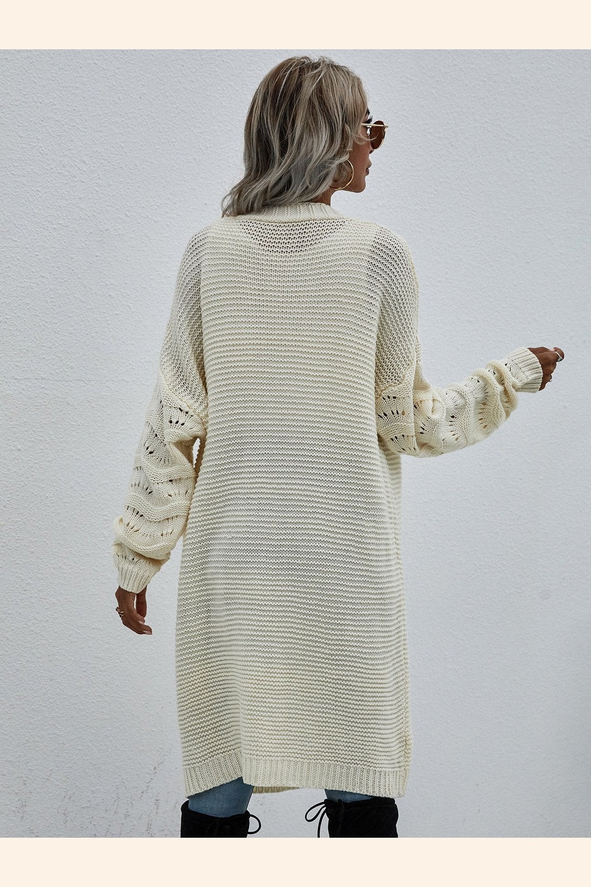 Horizontal Ribbing Open Front Duster Cardigan