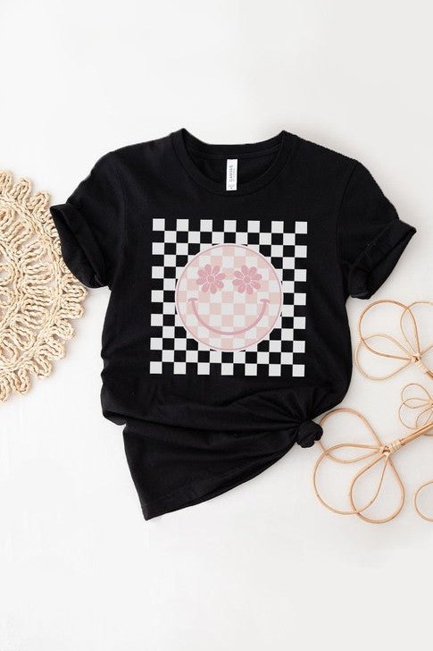 Flora Double Checkered Smiley Graphic Tee