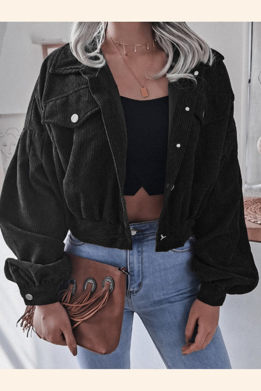 Lantern Sleeve Cropped Corduroy Jacket