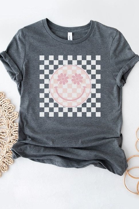 Flora Double Checkered Smiley Graphic Tee